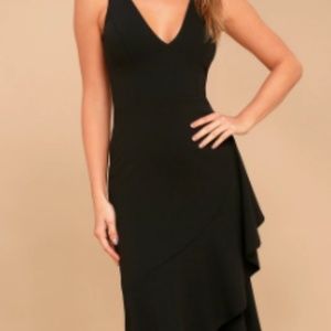 MODERN MAIDEN BLACK ASYMMETRICAL MIDI DRESS
